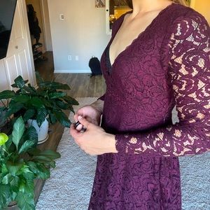 Burgundy Lace Out Of The Blue Long Sleeve Dress